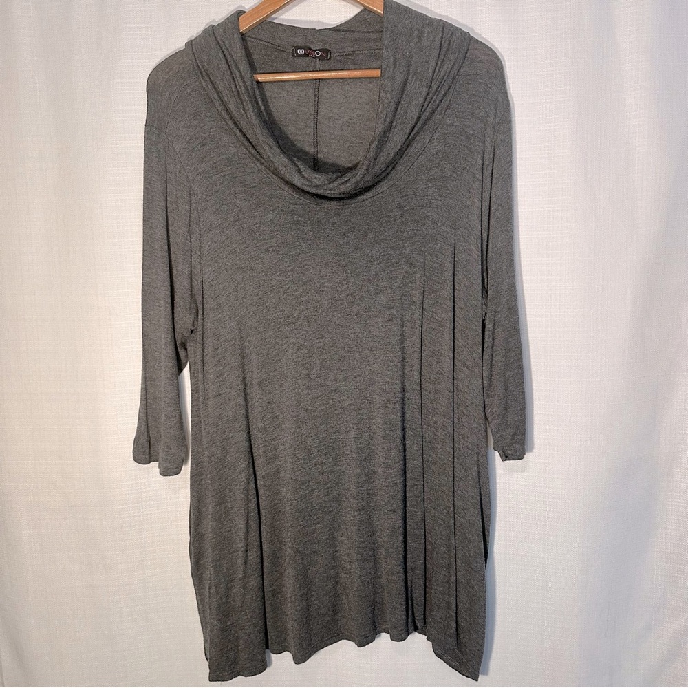Vision Gray Cowl Neck 3/4 Sleeve Jersey Knit Top Size 1X